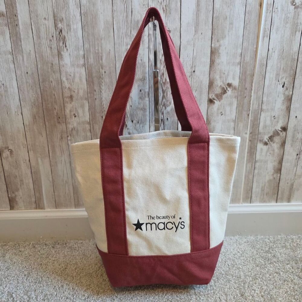 Women's Macy's Beige and Red Canvas Tote Bag NWOT